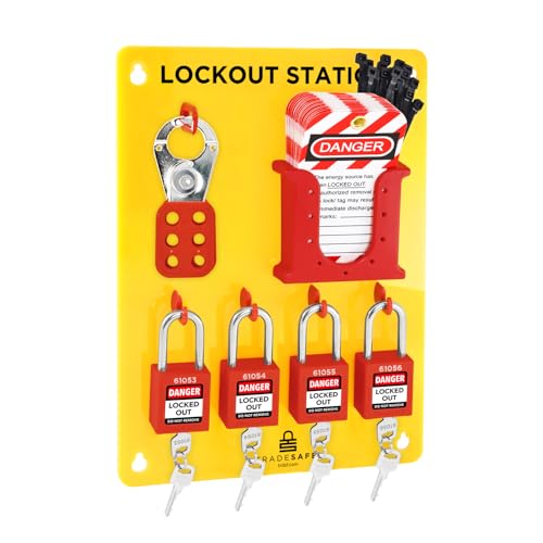 TRADESAFE Lockout-Tagout-Station mit Loto-Geräten – Lock Out Tag Out Kit Board mit 4 Stück Sicherheitsschloss-Set, Haspe für Vorhängeschlösser, 20 Tags nicht für Lockout-Sicherheitsversorgung, TRADESAFE Lockout-Tagout-Station mit Loto-Geräten – Lock Out Tag Out Kit Board mit 4 Stück Sicherheitsschloss-Set, Haspe für Vorhängeschlösser, 20 Tags nicht für Lockout-Sicherheitsversorgung, von TRADESAFE