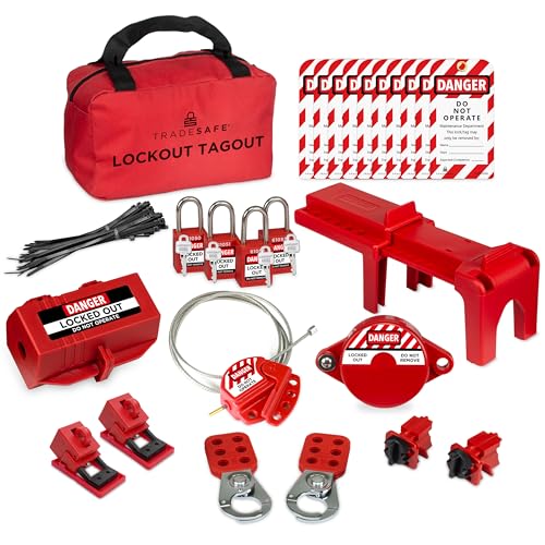 Tradesafe Lockout-Tagout-Kit mit Loto-Schlössern für Absperrventile, Kugelventile, elektrische Stecker, Haspen, Sicherheits-Etiketten 1 Key Per Lock von TRADESAFE