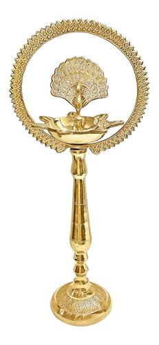 TRAFAART 1 Pc Messing Pfau Diya Kerala Samai Mit Dochte Aus Baumwolle Indisch Öl Lampe Geschenk Item Kuthu Vilakku Für Diwali Pooja von TRAFAART