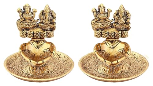 TRAFAART 2 Pcs Diwali Diya Lord Laxmi Ganesh Hand Diya Idol Sitzend On Hand Indisch Öl Lampes Für Pooja Aarti Ganpati Statue Diya von TRAFAART