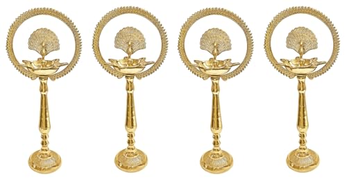 TRAFAART 4 Pcs Pfau Diya Setzen Mit Dochte Aus Baumwolle Kerala Samai Kuthu Vilakku Für Pooja Indisch Öl Lampe Diwali Diya Mit Stand von TRAFAART