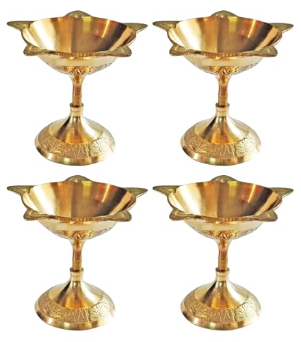 TRAFAART 4 Pcs Setzen Von Aarti Diya Mit Dochte Aus Baumwolle Handgefertigt Indisch Messing Dia Öl Lampe Diwali Jyot Deepak Für Puja von TRAFAART