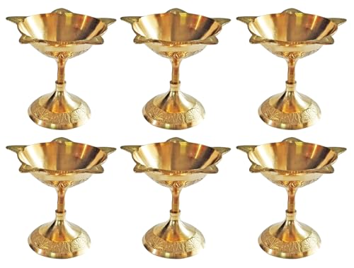 TRAFAART 6 Pc Diwali Diya Mit Dochte Aus Baumwolle Indisch Öl Lampe Für Puja Messing Jyot Diya Setzen Heim Décor von TRAFAART