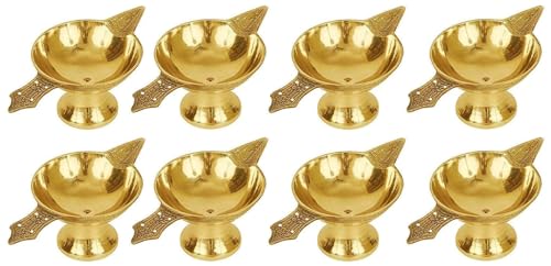 TRAFAART Aarti Diya Lampe Mit Dochte Aus Baumwolle Handgefertigt Traditionell Messing Diya Setzen Von 8 Pcs Indisch Öl Lampe Diwali Geschenk Setzen von TRAFAART