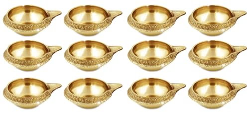 TRAFAART Handgefertigt Kuber Diya Setzen Von 12 Pcs Mit Dochte Aus Baumwolle Indisch Messing Öl Lampes Für Puja Diwali Dekorations Kuthu Vilakku von TRAFAART