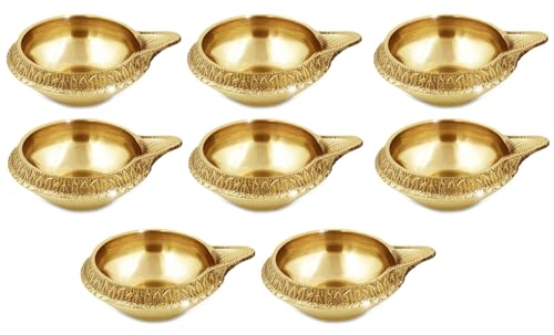 TRAFAART Handgefertigt Kuber Diya Setzen Von 8 Pcs Engraved Deepak Mit Dochte Aus Baumwolle Messing Öl Lampes Für Puja Dekorations Diwali Geschenk von TRAFAART