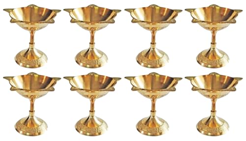 TRAFAART Handgefertigt Messing Diya Setzen Von 8 Pcs Mit Dochte Aus Baumwolle Für Diwali Puja Öl Lampe Deepak Für Heim Décor von TRAFAART