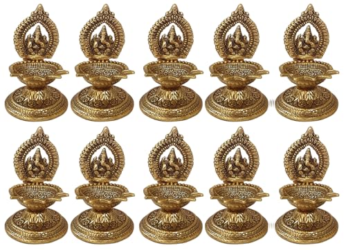 TRAFAART Indisch Diya Setzen Von 10 Pcs Lord Ganesh ji Diyas Für Pooja Handgefertigt Ganpati Diya Stand Idol Statue von TRAFAART