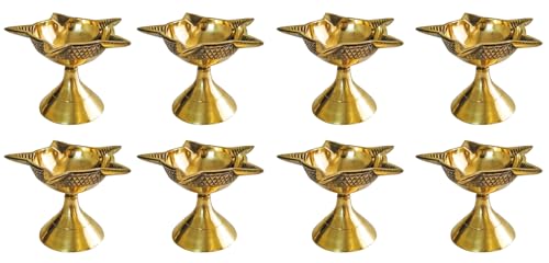 TRAFAART Indisch Messing Diya Setzen Von 8 Pcs Mit Dochte Aus Baumwolle Handgefertigt Öl Lampe Aarti Jyot Diya Für Diwali Puja Vilakku von TRAFAART