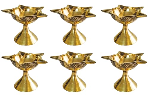 TRAFAART Jyot Diya Indisch Öl Lampe Für Puja Mit Dochte Aus Baumwolle Heim Décor 6 Pc Messing Diwali Diya Setzen Geschenk Setzen von TRAFAART