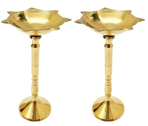 TRAFAART Kerala Diya Setzen Von 2 Pcs Traditionell Messing Samai Lampes Mit Dochte Aus Baumwolle Panchmahal Deepak Kuthu Vilakku Für Pooja von TRAFAART