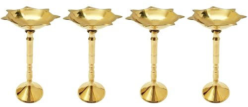 TRAFAART Kerala Diya Setzen Von 4 Pcs Panchmahal Deepak Indisch Messing Samai Lampes Mit Dochte Aus Baumwolle Kuthu Vilakku Für Diwali Pooja von TRAFAART