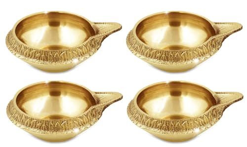 TRAFAART Kuber Diya Setzen Von 4 Pcs Indisch Öl Lampes Traditionell Messing Diya Mit Dochte Aus Baumwolle Für Deepawali von TRAFAART