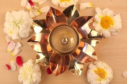 TRAFAART Lotus Flower Diya Mit Dochte Aus Baumwolle Indisch Öl Lampe Messing Copper Akand Diya Für Diwali Pooja Dia Geschenk von TRAFAART
