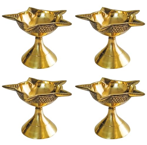 TRAFAART Messing Diwali Diya Mit Dochte Aus Baumwolle 4 Pcs Setzen Handgefertigt Indisch Öl Lampe Puja Aarti Pyali Diya Für Heim Décor von TRAFAART