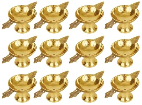 TRAFAART Messing Diwali Diya Setzen Von 12 Pcs Mit Dochte Aus Baumwolle Traditionell Indisch Puja Öl Lampes Akhand Jyoti Dia Zurückgeben Geschenke von TRAFAART