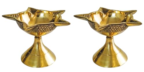 TRAFAART Messing Diya Setzen Von 2 Pcs Handgefertigt Traditionell Puja Vilakku Mit Dochte Aus Baumwolle Panch Aarti Öl Lampe Diyas Diwali Décor von TRAFAART