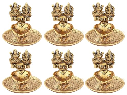 TRAFAART Packung Von 6 Messing Diya Laxmi Ganesh Indisch Öl Lampes Hand Diya Idol Sitzend On Hand Vilakku Für Pooja Aarti Jyot Dia von TRAFAART