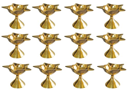 TRAFAART Setzen Von 12 Pcs Messing Diya Mit Dochte Aus Baumwolle Handgefertigt Öl Lampe Aarti Jyot Diya Für Puja Zubehör Diwali Heim Decor von TRAFAART