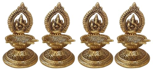 TRAFAART Setzen Von 4 Messing Diya Indisch Öl Lampes Ganesh Diya Idol Vilakku Für Pooja Aarti Jyot Dia von TRAFAART