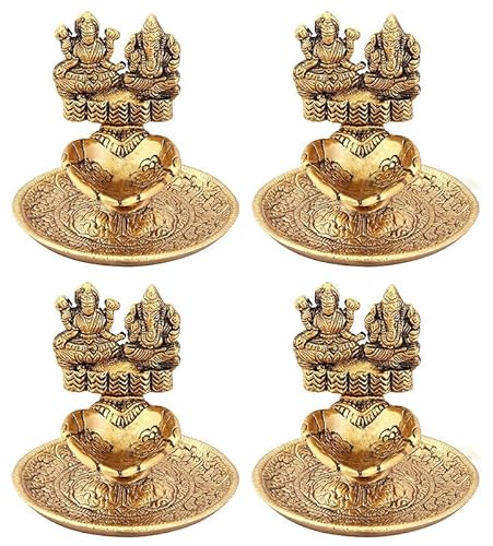 TRAFAART Setzen Von 4 Pcs Lord Laxmi Ganesh Diya Hand Diya Idol Sitzend On Hand Indisch Messing Öl Lampes Vilakku Für Pooja Aarti Dia von TRAFAART