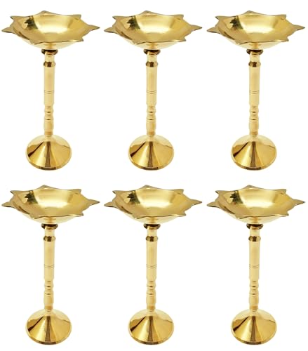 TRAFAART Setzen Von 6 Kerala Samai Diya Panchmahal Deepak Mit Dochte Aus Baumwolle Kuthu Vilakku Für Pooja Indisch Messing Öl Lampes von TRAFAART