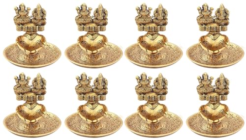 TRAFAART Setzen Von 8 Pcs Indisch Messing Diya Lord Laxmi Ganesh Hand Diya Idol Sitzend On Hand Traditionell Öl Lampe Für Pooja Aarti von TRAFAART
