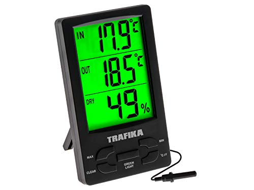 TRAFIKA Digitalthermometer: Raumklima-Thermometer mit Hygrometer / 2,5m-Sonde/Großer grüner LED Bildschirm/Temperatur Feuchtigkeitsmessgerät Growzelten/GrowBox von TRAFIKA URBAN HYDROPONICS