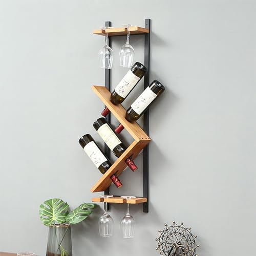TRAGLO Hängendes Weinregal aus Holz zur Wandmontage, Weinglasregal, Eisenrahmen, schwebendes Flaschenregal mit 4 Glashaltern für Zuhause, Bar, Esszimmer, Küche, Wohnzimmer, Dekoration TRAGLO Hängendes Weinregal aus Holz zur Wandmontage, Weinglasregal, Eisenrahmen, schwebendes Flaschenregal mit 4 Glashaltern für Zuhause, Bar, Esszimmer, Küche, Wohnzimmer, Dekoration von TRAGLO