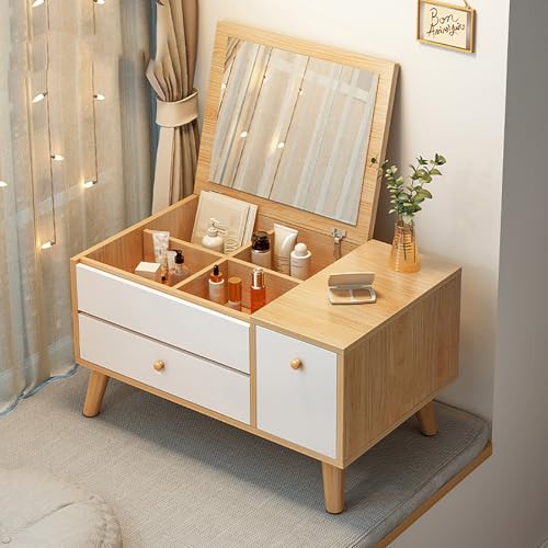 TRAGLO Schminktisch mit Klappspiegel, Kleiner Frisiertisch, platzsparender Frisiertisch mit internem Stauraum für das Schlafzimmer(Wood,60x40x38cm) von TRAGLO