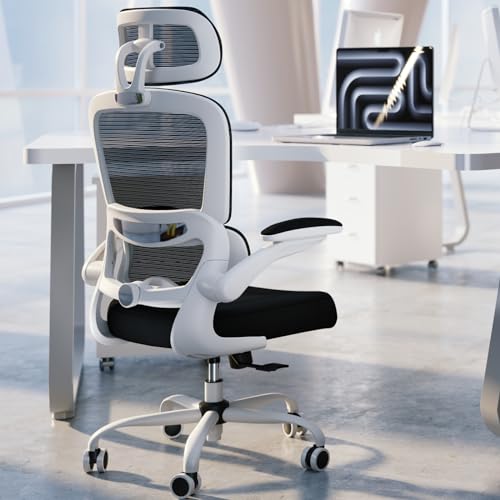 TRALT Bürostuhl Schreibtischstühle Mesh Computer Schreibtischstuhl mit Rollen Ergonomischer Bürostuhl Höhenverstellbar Drehstuhl Arbeitsstuhl (Kopfkissen, Schwarz Weiß) von TRALT