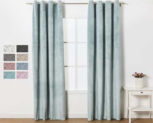 PimpamTex Blickdichter Samtvorhang, Verdunklungsvorhang mit Ösen Thermogardine für Schlafzimmer Wohnzimmer, 1 Stück - (Hellgrün New, 140x260 cm) von TRAMAS+