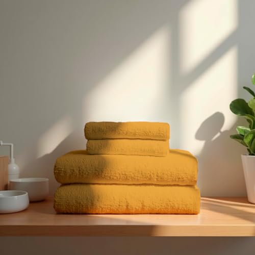 TRAMAS+ Premium 700 g, 100% Baumwolle, 4 Handtücher 50x100 cm und 2 Badetücher 70x140 cm, extra weich, schnelltrocknend und sehr saugfähig - Senfgelb von TRAMAS+