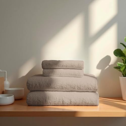 TRAMAS+ 4er-Set Premium Handtücher 700 g, 100% Baumwolle, 2 Handtücher 50x100 cm und 2 Badetücher 70x140 cm, extra weich, schnelltrocknend und sehr saugfähig - Beige von TRAMAS+