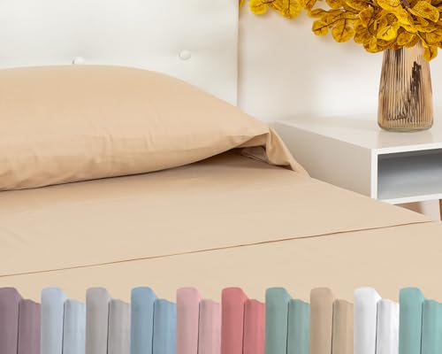 TRAMAS+ Bettlaken-Set 140x200, 100% Baumwolle, Bettwäsche, Laken und 2 Kopfkissenbezüge, Standard 100 by Oeko-TEX - Beige Sand TRAMAS+ Bettlaken-Set 140x200, 100% Baumwolle, Bettwäsche, Laken und 2 Kopfkissenbezüge, Standard 100 by Oeko-TEX - Beige Sand von TRAMAS+