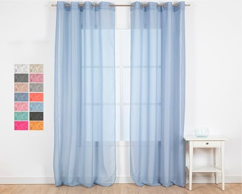 TRAMAS+ Halbtransparente Gardine für Wohnzimmer und Schlafzimmer, mit Ösen, 140 x 260 cm, 1 Stück, Schlafzimmer, Kinder, Jugendliche und Erwachsene und Esszimmer, Molly Indigo von TRAMAS+