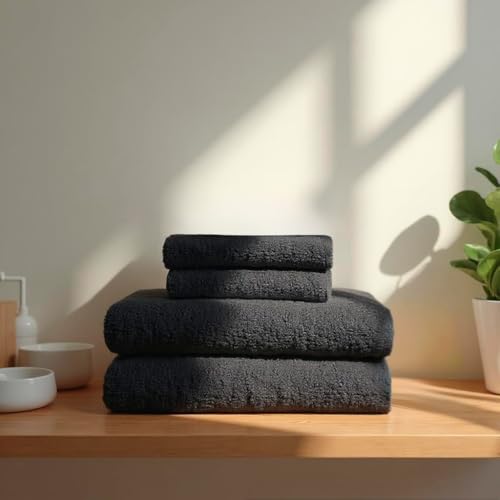 TRAMAS+ Premium 700 g 4er-Set Handtücher, 100% Baumwolle, 2 Handtücher 50x100 cm und 2 Badetücher 70x140 cm, extra weich, schnelltrocknend und sehr saugfähig - Dunkelgrau von TRAMAS+