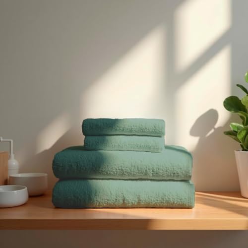 TRAMAS+ Premium 700 g Handtuchset, 100% Baumwolle, 4 Handtücher 50x100 cm und 2 Badetücher 70x140 cm, extra weich, schnelltrocknend und sehr saugfähig - Tiffanygrün von TRAMAS+
