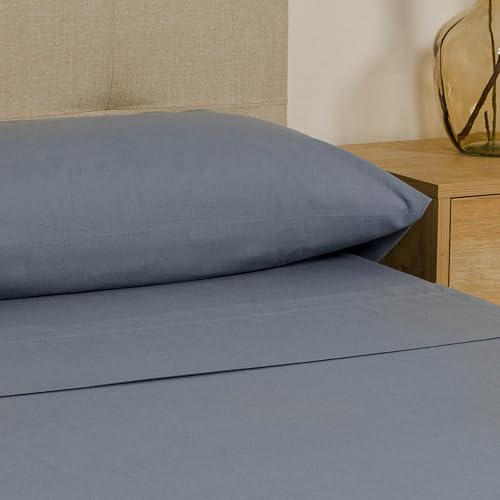 TRAMAS+ Quadratisches Laken 140x200, 100% Baumwolle, Bettwäsche, Laken und 2 Kopfkissenbezüge, Standard 100 by Oeko-TEX Zertifiziert - Blau von TRAMAS+