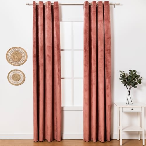 TRAMAS+ Vorhänge aus Samt Sonnenschutz und Lichtschutz für Fenster Wohnzimmer Schlafzimmer 260x140 cm (HöhexBreite) 2er Set | Marsala Rosa von TRAMAS+