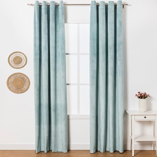 TRAMAS+ Vorhänge aus Samt Sonnenschutz und Lichtschutz für Fenster Wohnzimmer Schlafzimmer 260x140 cm (HöhexBreite) 2er Set | Tiffany Grün von TRAMAS+