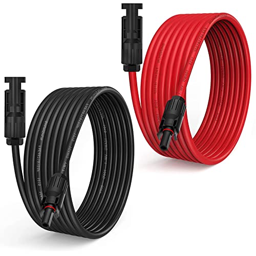 TRAMILY 5M/16.4 10AWG Solar-Verlängerungskabel mit Buchse und Stecker Solarpanel-Verkabelungskabel-Adapter (16FT Rot + 16FT Schwarz) von TRAMILY