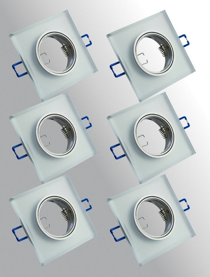 TRANGO Einbauleuchte, 6er Set 6729(S)-06AK *CRYSTAL* Einbaustrahler aus handgeschliffenem satiniertem Echtglas & Alu inkl. 6x GU10 Lampenfassung direkt 230V für LED Leuchtmittel, Einbauspots, Deckenspots, Badleuchte, Deckenlampe von TRANGO