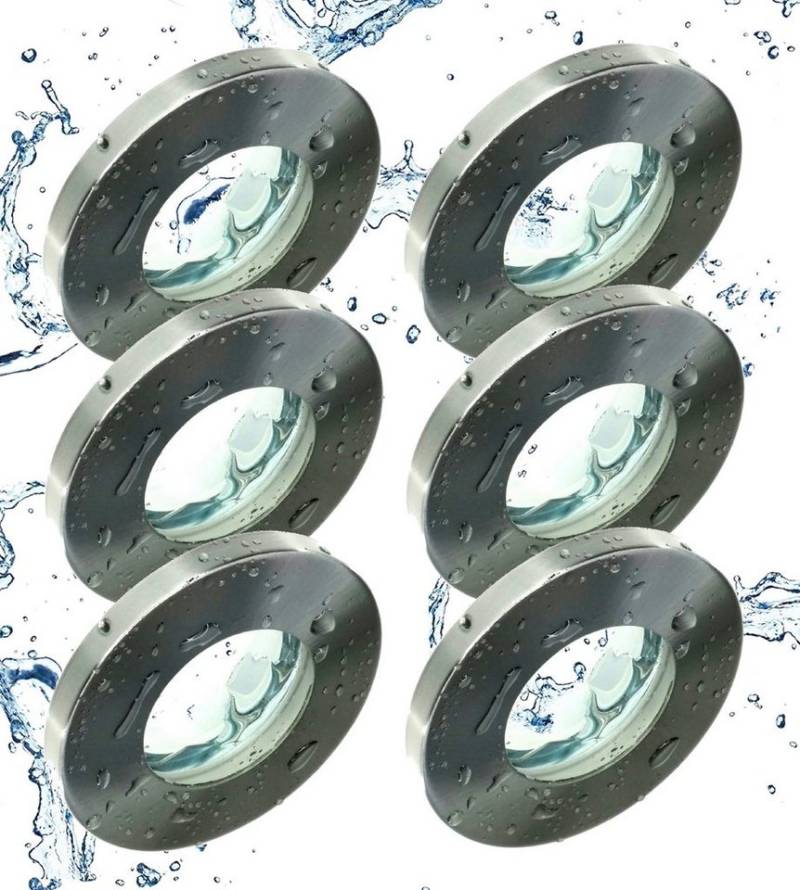 TRANGO Einbauleuchte, 6er Set 6729IP65-062-AK Einbaustrahler IP65 aus Edelstahl gebürstet in Rund Badleuchte, Einbauleuchte, Deckenspots, Einbauspots, Deckenleuchte incl. 6x GU10 Lampenfassung, besten geeignet für Bad, Sauna, Außen, Feuchtraum von TRANGO