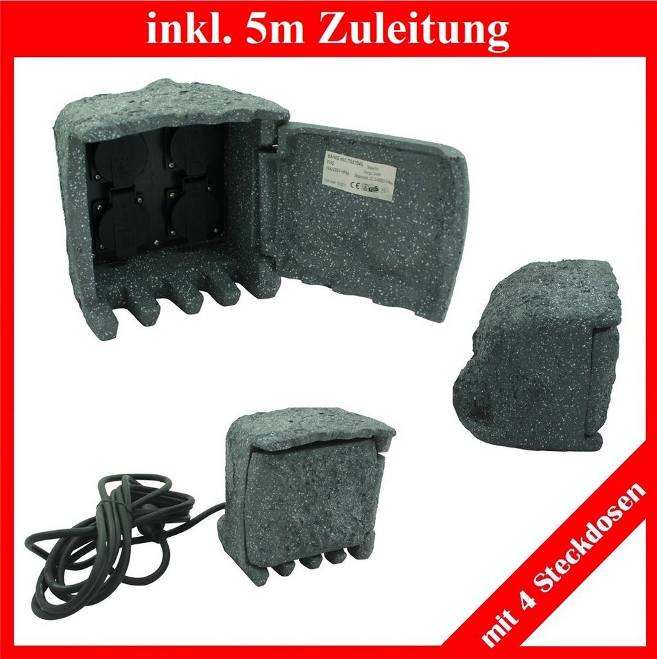 TRANGO Gartensteckdose, STD4G Steinsteckdose IP44 Energiestation in Grau Stein-Optik mit 4 Schutzkontakt-Steckdosen, Gartensteckdose, mehrfach Außen-Steckdose Steinoptik inkl. ca. 5 Meter Zuleitungskabel, 1-St., inkl. ca. 5 Meter Zuleitungskabel TRANGO Gartensteckdose, STD4G Steinsteckdose IP44 Energiestation in Grau Stein-Optik mit 4 Schutzkontakt-Steckdosen, Gartensteckdose, mehrfach Außen-Steckdose Steinoptik inkl. ca. 5 Meter Zuleitungskabel, 1-St., inkl. ca. 5 Meter Zuleitungskabel von TRANGO