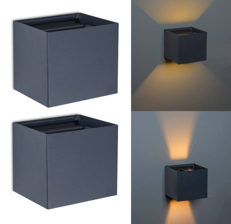 TRANGO LED Außen-Wandleuchte, 2er Pack 8015-02A IP44 Up & Down Wandstrahler *FLEX* in Anthrazit matt Eckig inkl. je 1x 3.5 Watt G9 LED Leuchtmittel mit einstellbar Abstrahlwinkel, als innen & außen Leuchte, Außenstrahler, Wandleuchte von TRANGO