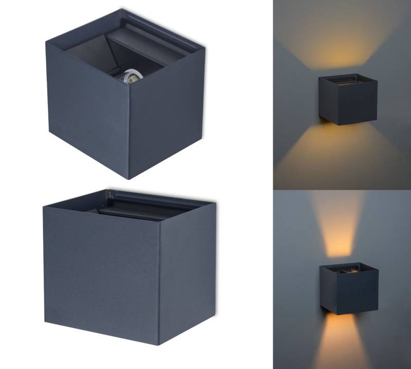 TRANGO LED Außen-Wandleuchte, 8015-01A IP44 Up & Down Wandstrahler inkl. 1x 3.5 Watt G9 LED Leuchtmittel *FLEX* in Anthrazit matt Eckig mit einstellbar Abstrahlwinkel, für innen & außen Lampe Außenstrahler, Wandleuchte von TRANGO