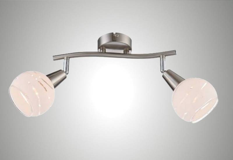 TRANGO LED Deckenleuchte, Dimmfunktion, 2-flammig 1001-22D LED Deckenlampe *OLIVIA* inkl. 2x 3-Stufen dimmbar LED Leuchtmittel 3000K warmweiß I Deckenlampe in Edelstahl-Optik mit Design Gläsern, Deckenstrahler, Wohnzimmer Lampe, Spots schwenkbar von TRANGO