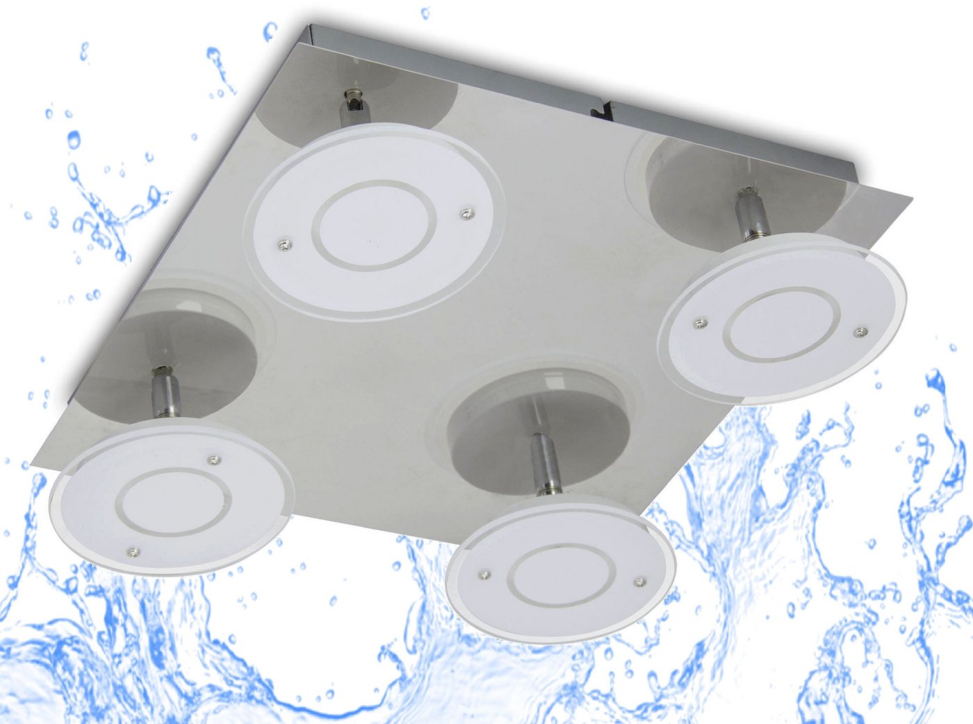 TRANGO LED Deckenleuchte, 2116 Modern 4-flammig IP44 Deckenleuchte in Eckig Chrom-Optik *COOL* inkl. 4x 4,5 Watt 3000K warmweiß LED Modul 300x300mm mit schwenkbar & drehbar Spots, Wandleuchte, Deckenlampe, Badlampe, Deckenstrahler TRANGO LED Deckenleuchte, 2116 Modern 4-flammig IP44 Deckenleuchte in Eckig Chrom-Optik *COOL* inkl. 4x 4,5 Watt 3000K warmweiß LED Modul 300x300mm mit schwenkbar & drehbar Spots, Wandleuchte, Deckenlampe, Badlampe, Deckenstrahler von TRANGO