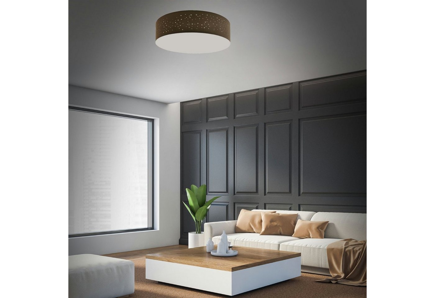 TRANGO LED Deckenleuchte, 3138L LED Deckenlampe mit 50cm Ø Sternenhimmel Stoffschirm in *BRAUN* rund inkl. 3x E27 LED Leuchtmittel 3000K warmweiß für Wohnzimmer - Schlafzimmer- Flur, Gästezimmer – Büro Deckenlampe - Schlafzimmerlampe – Bürolampe TRANGO LED Deckenleuchte, 3138L LED Deckenlampe mit 50cm Ø Sternenhimmel Stoffschirm in *BRAUN* rund inkl. 3x E27 LED Leuchtmittel 3000K warmweiß für Wohnzimmer - Schlafzimmer- Flur, Gästezimmer – Büro Deckenlampe - Schlafzimmerlampe – Bürolampe von TRANGO